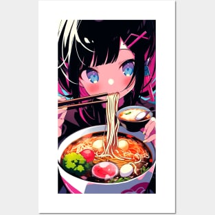 Cute Anime Girl |  Ramen Noodles | Hentaii Chibi Kawaii Design Posters and Art